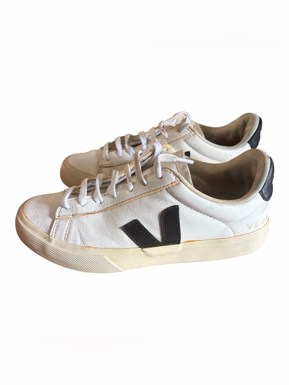 Veja Campo White Black Leather Sneackers size 8 Good Used Condition - Picture 3 of 8